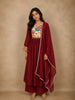 Maroon Floral Embroidered Cotton Anarkali Suit with Dupatta