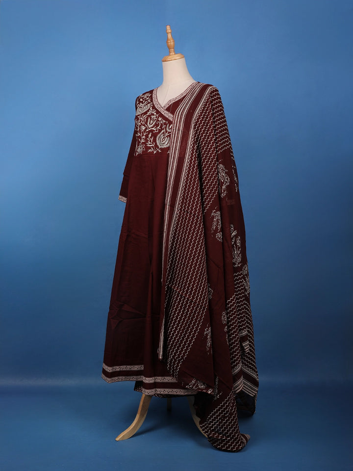 Maroon Floral Embroidered Cotton Salwar Suit - Diadem