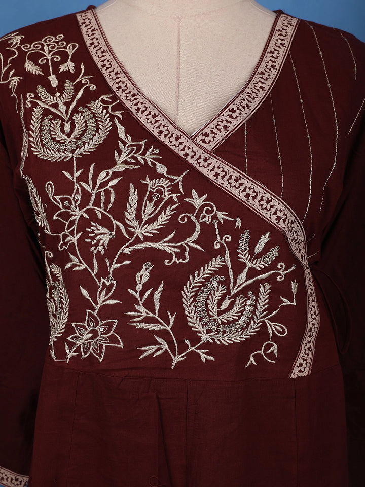 Maroon Floral Embroidered Cotton Salwar Suit - Diadem