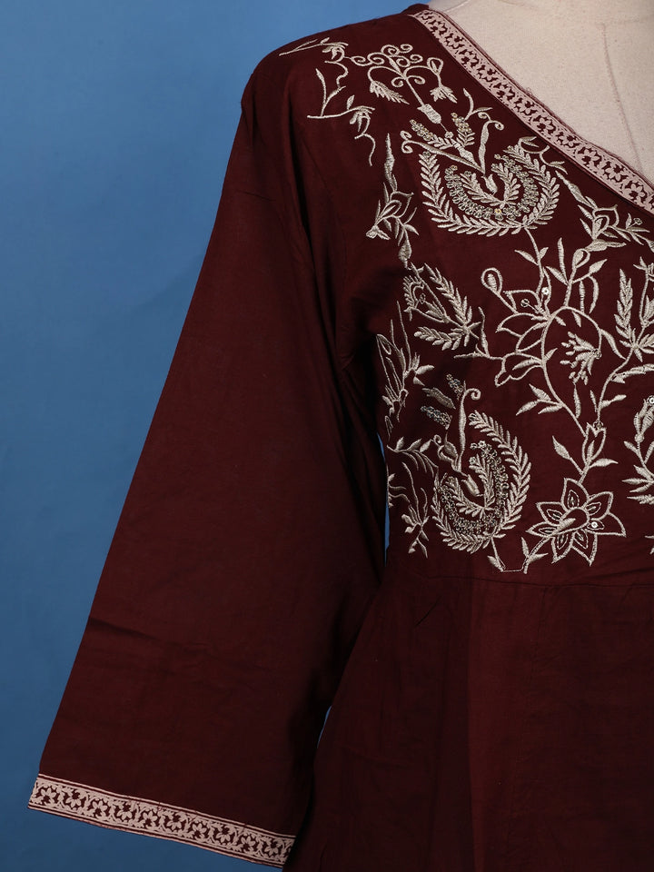 Maroon Floral Embroidered Cotton Salwar Suit - Diadem