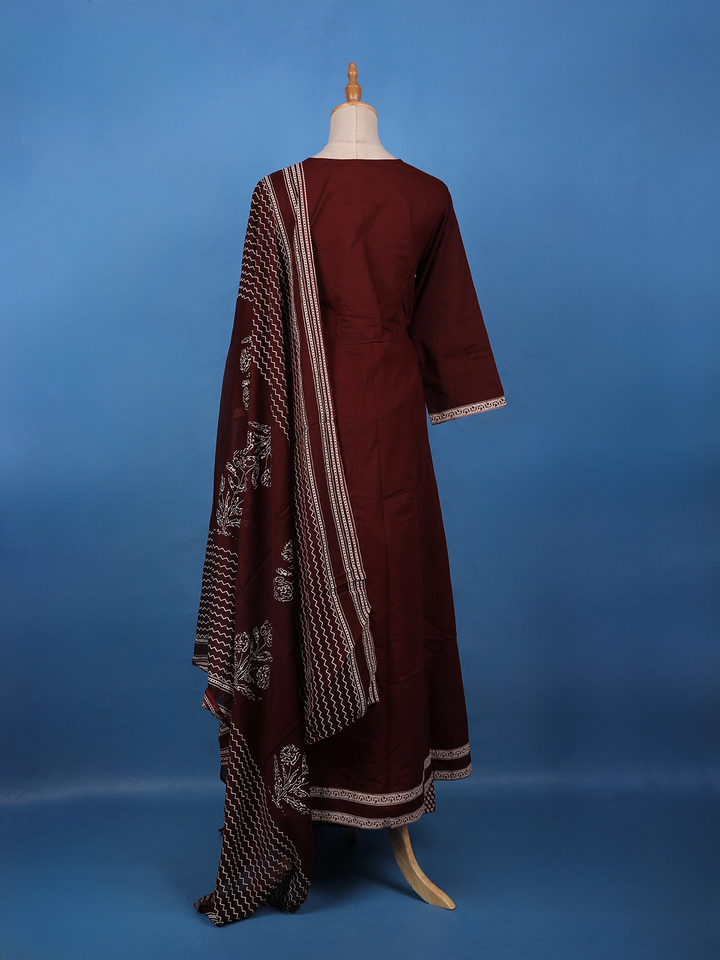 Maroon Floral Embroidered Cotton Salwar Suit - Diadem
