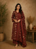 Maroon Floral Embroidered Cotton Salwar Suit with Dupatta