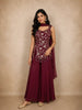 Maroon Floral Embroidered Design Raw Silk Palazzo Suit