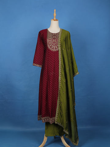 Maroon Floral Embroidered Georgette Salwar Suit - Diadem