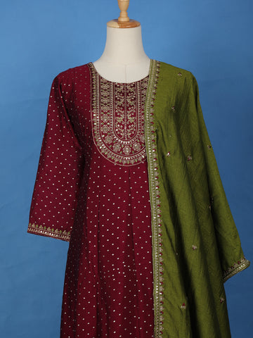 Maroon Floral Embroidered Georgette Salwar Suit - Diadem