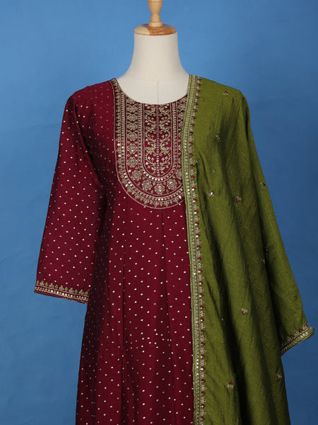 Maroon Floral Embroidered Georgette Salwar Suit - Diadem