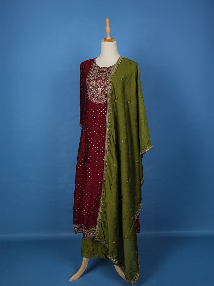 Maroon Floral Embroidered Georgette Salwar Suit - Diadem