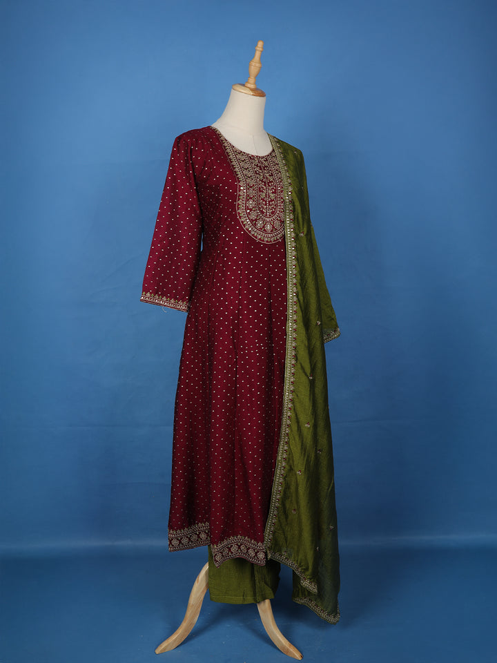 Maroon Floral Embroidered Georgette Salwar Suit - Diadem