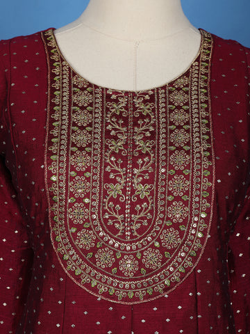 Maroon Floral Embroidered Georgette Salwar Suit - Diadem