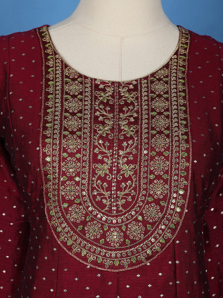 Maroon Floral Embroidered Georgette Salwar Suit - Diadem