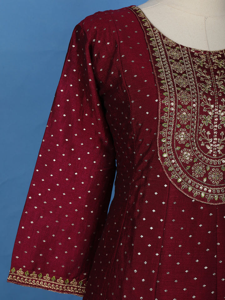 Maroon Floral Embroidered Georgette Salwar Suit - Diadem