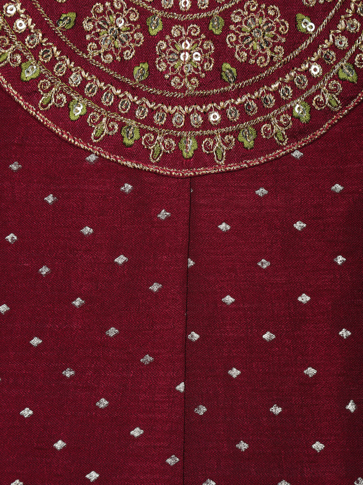 Maroon Floral Embroidered Georgette Salwar Suit - Diadem