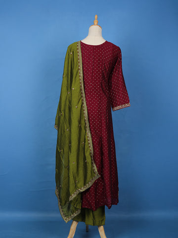 Maroon Floral Embroidered Georgette Salwar Suit - Diadem