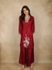 Maroon Floral Embroidered Tissue Silk Palazzo Suit