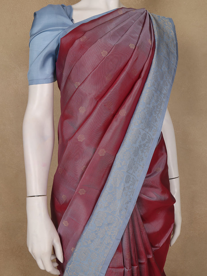 Maroon Floral Motif Design Soft Silk Saree - Diadem