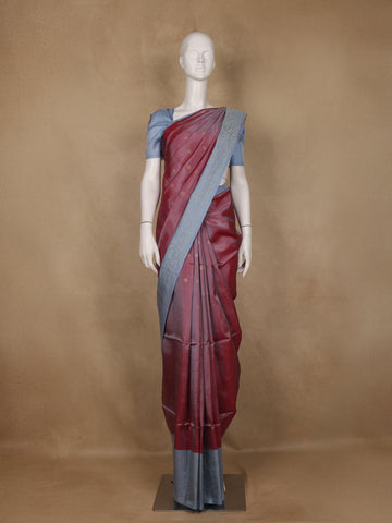 Maroon Floral Motif Design Soft Silk Saree - Diadem