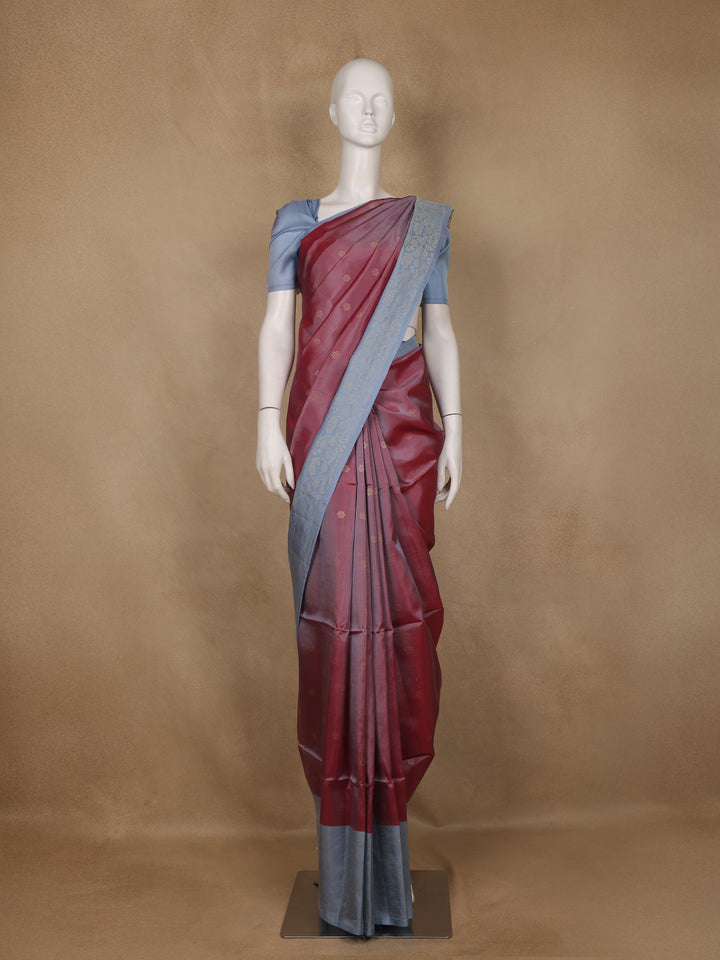 Maroon Floral Motif Design Soft Silk Saree - Diadem