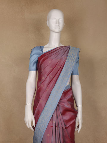 Maroon Floral Motif Design Soft Silk Saree - Diadem
