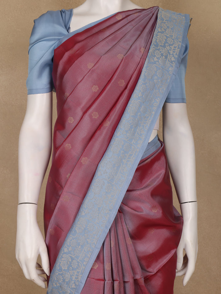Maroon Floral Motif Design Soft Silk Saree - Diadem