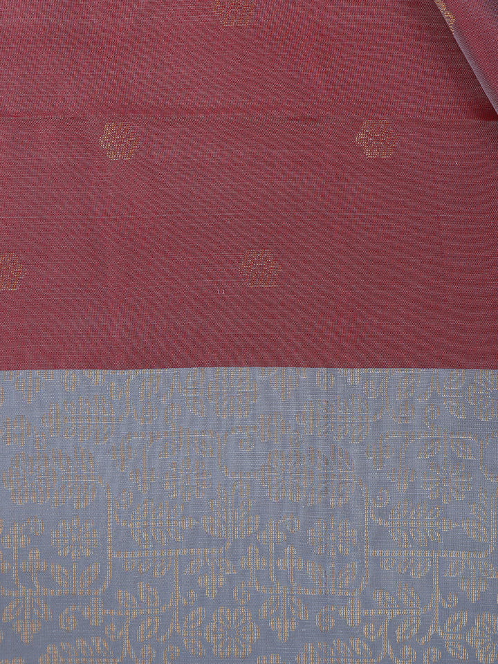 Maroon Floral Motif Design Soft Silk Saree - Diadem