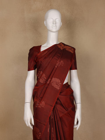 Maroon Floral Motif Woven Pure Kanchipuram Silk Saree - Diadem