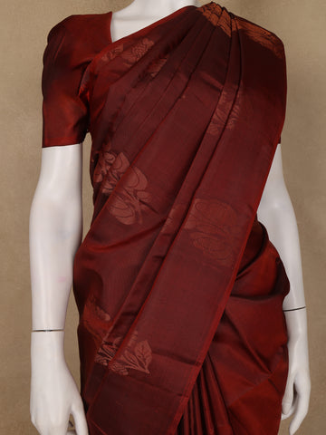 Maroon Floral Motif Woven Pure Kanchipuram Silk Saree - Diadem