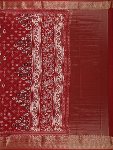 Maroon Floral Printed Cotton Saree - Diadem
