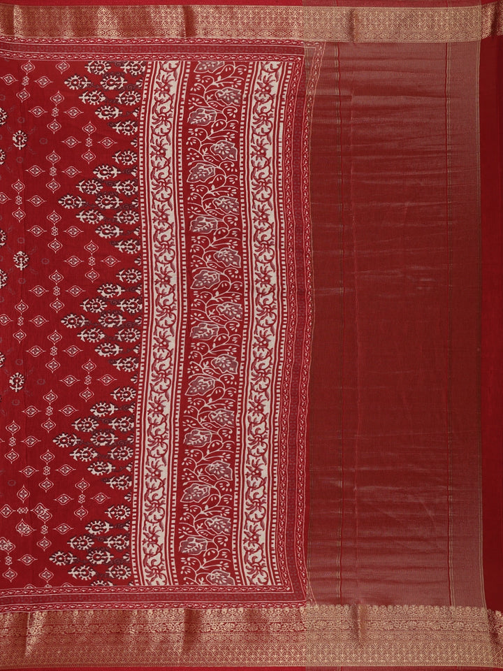 Maroon Floral Printed Cotton Saree - Diadem