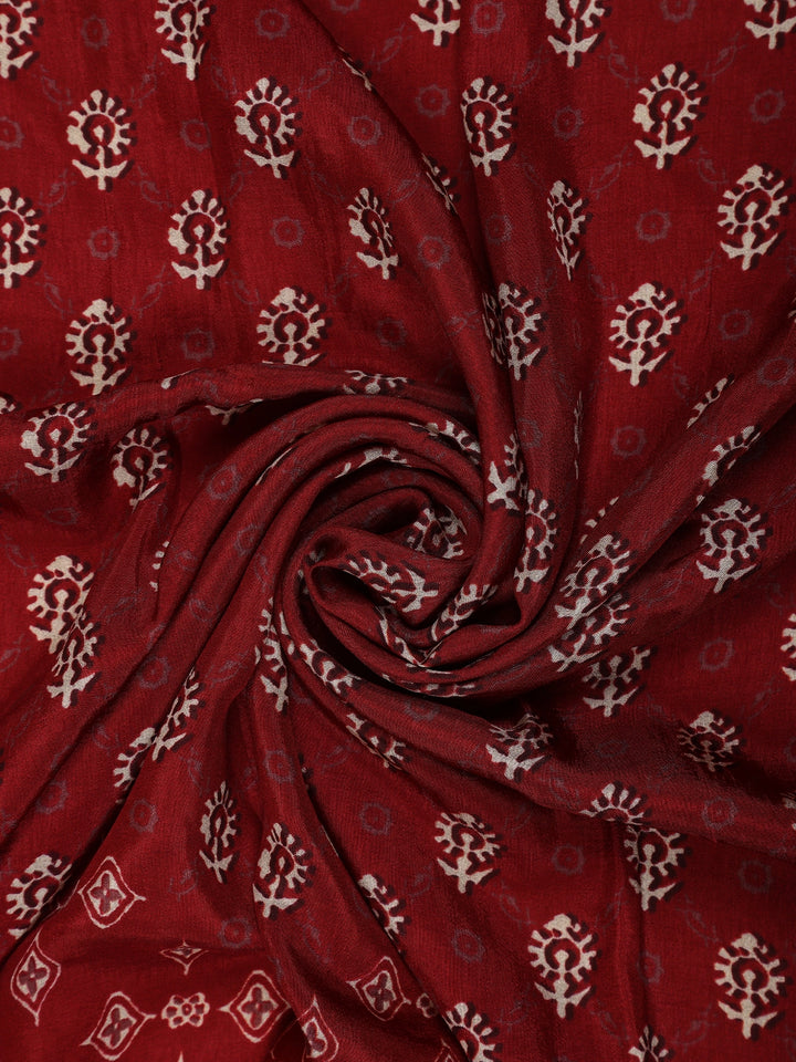 Maroon Floral Printed Cotton Saree - Diadem