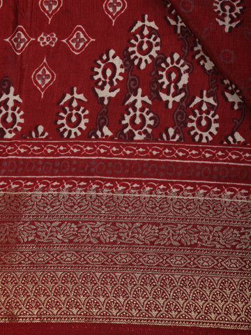 Maroon Floral Printed Cotton Saree - Diadem