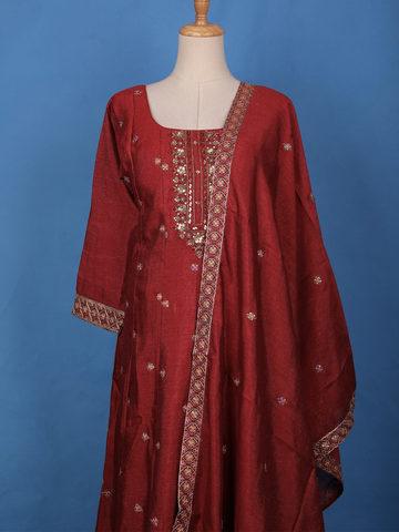Maroon Floral Sequin Embroidery Georgette Salwar Suit - Diadem