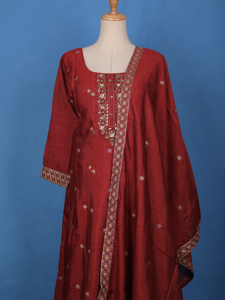 Maroon Floral Sequin Embroidery Georgette Salwar Suit - Diadem