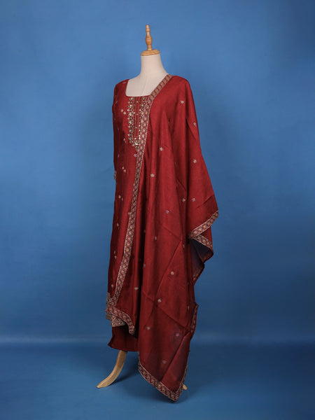 Maroon Floral Sequin Embroidery Georgette Salwar Suit - Diadem