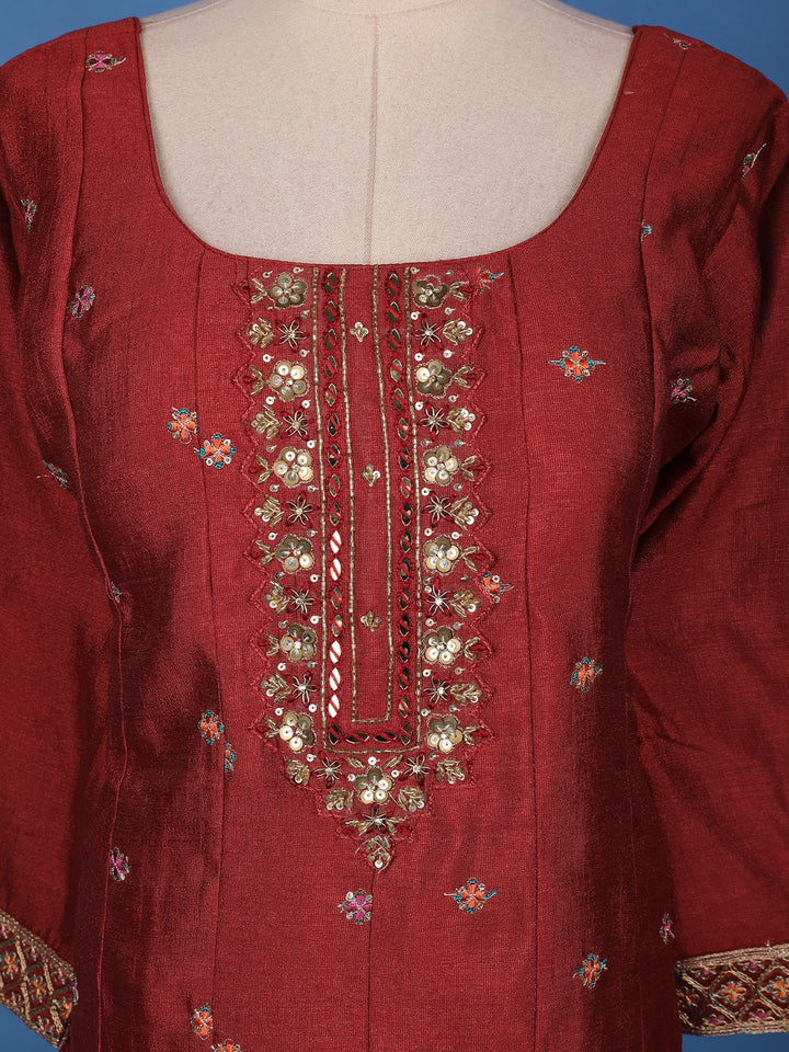 Maroon Floral Sequin Embroidery Georgette Salwar Suit - Diadem
