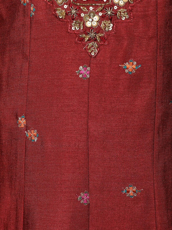 Maroon Floral Sequin Embroidery Georgette Salwar Suit - Diadem