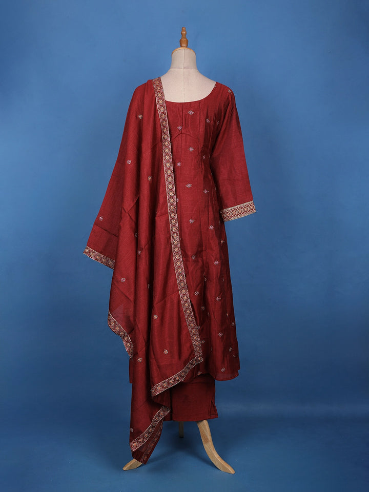 Maroon Floral Sequin Embroidery Georgette Salwar Suit - Diadem