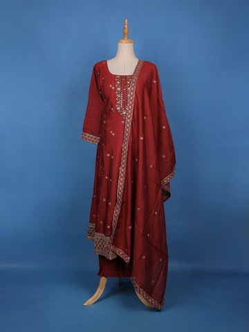 Maroon Floral Sequin Embroidery Georgette Salwar Suit - Diadem