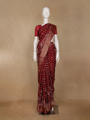 Maroon Floral Printed Cotton Saree - Diadem