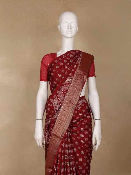 Maroon Floral Printed Cotton Saree - Diadem