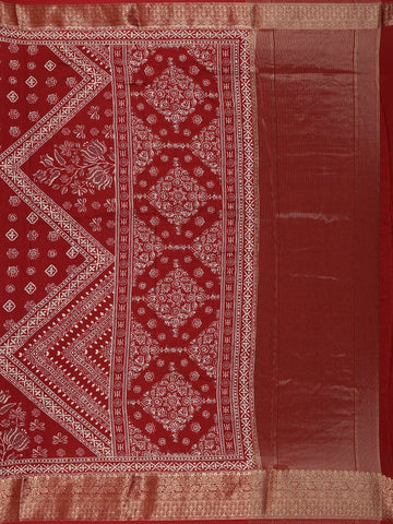 Maroon Floral Printed Cotton Saree - Diadem