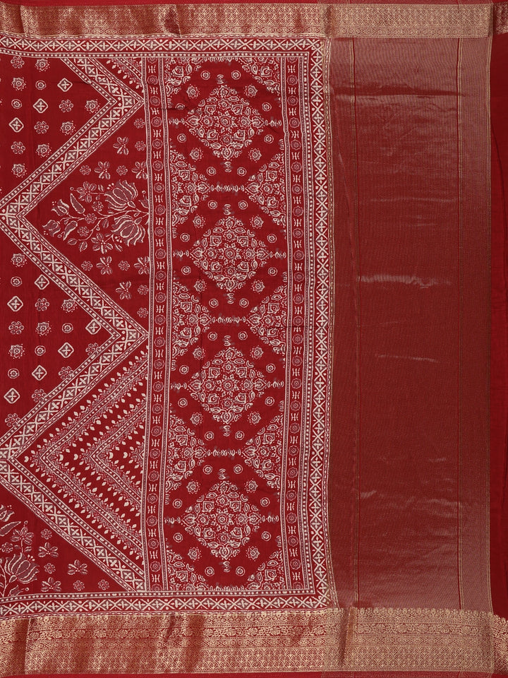 Maroon Floral Printed Cotton Saree - Diadem