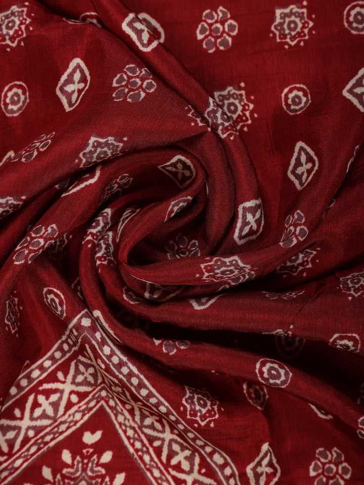 Maroon Floral Printed Cotton Saree - Diadem