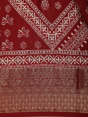 Maroon Floral Printed Cotton Saree - Diadem