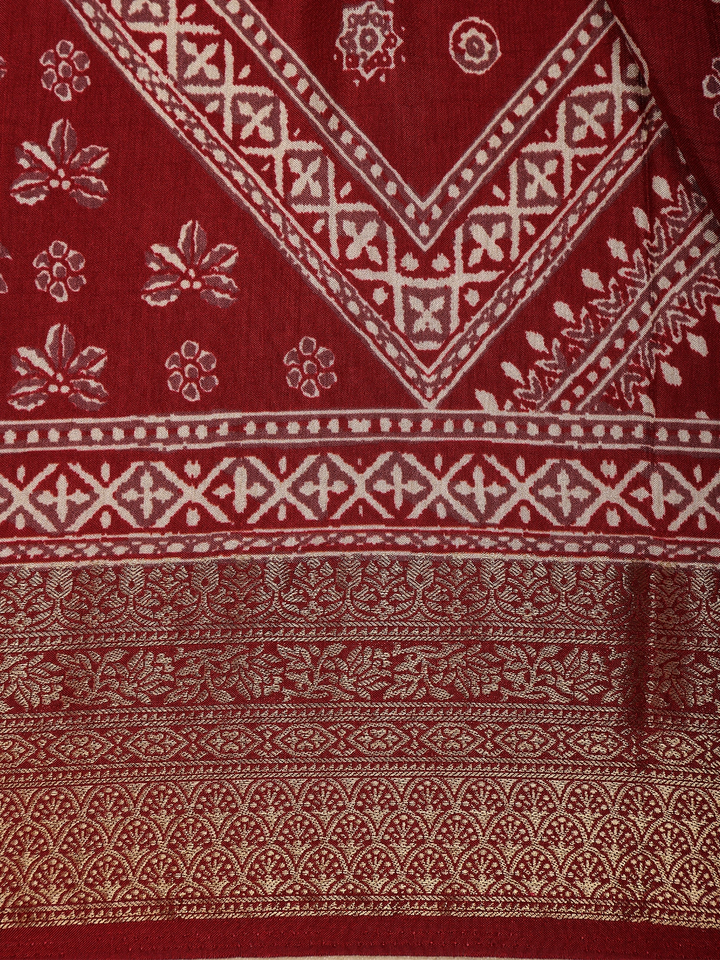 Maroon Floral Printed Cotton Saree - Diadem