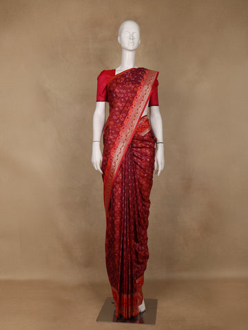 Maroon Geometric Motif pattern Silk Saree - Diadem