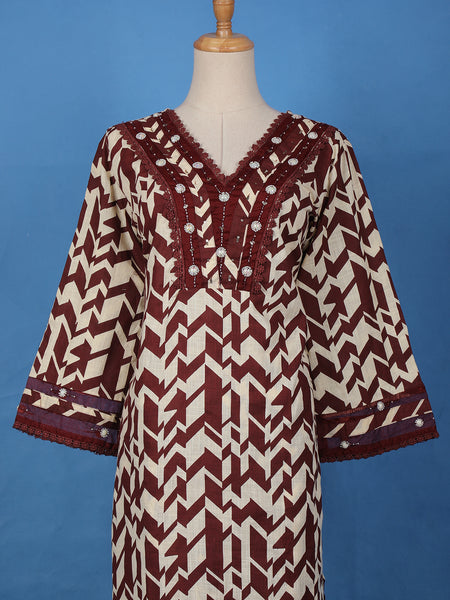 Maroon Geometric Printed Cotton Palazzo Salwar Suit - Diadem