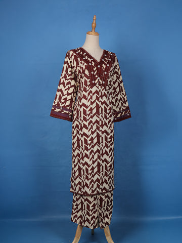 Maroon Geometric Printed Cotton Palazzo Salwar Suit - Diadem