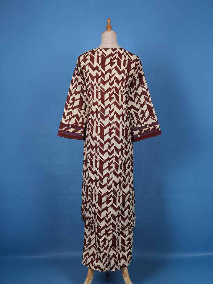 Maroon Geometric Printed Cotton Palazzo Salwar Suit - Diadem