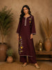 Maroon Leaf Embroidered Cotton Salwar Suit