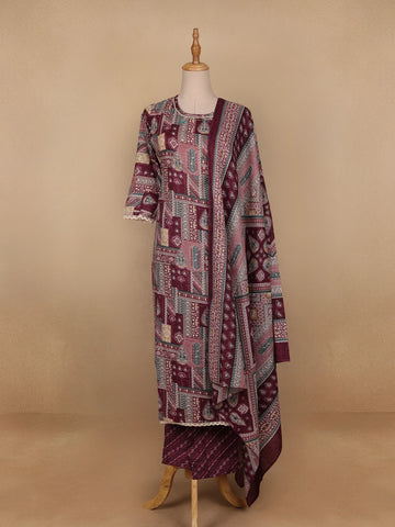 Maroon Multi-Print Straight Cut Salwar Suit - Diadem